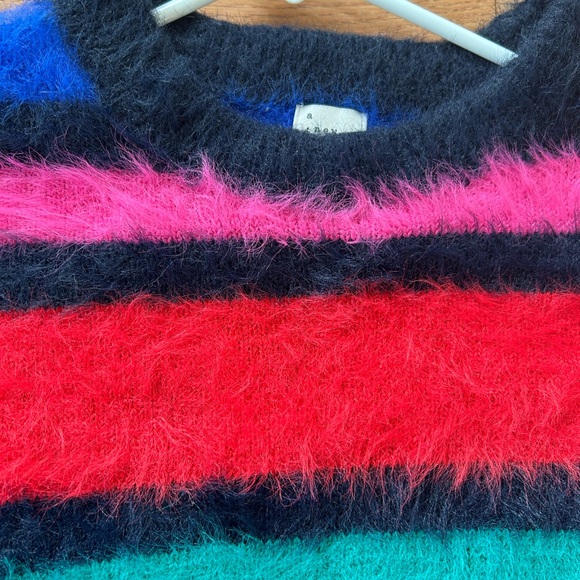 EUC A New Day Women's Crewneck Fuzzy Pullover sweater Multicolor Stripe - Picture 10 of 16